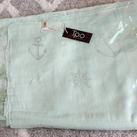 TPO Women's One Size Sheer Mint Green Anchor Shawl Wrap - Plus or Regular Size - Picture 7 of 7